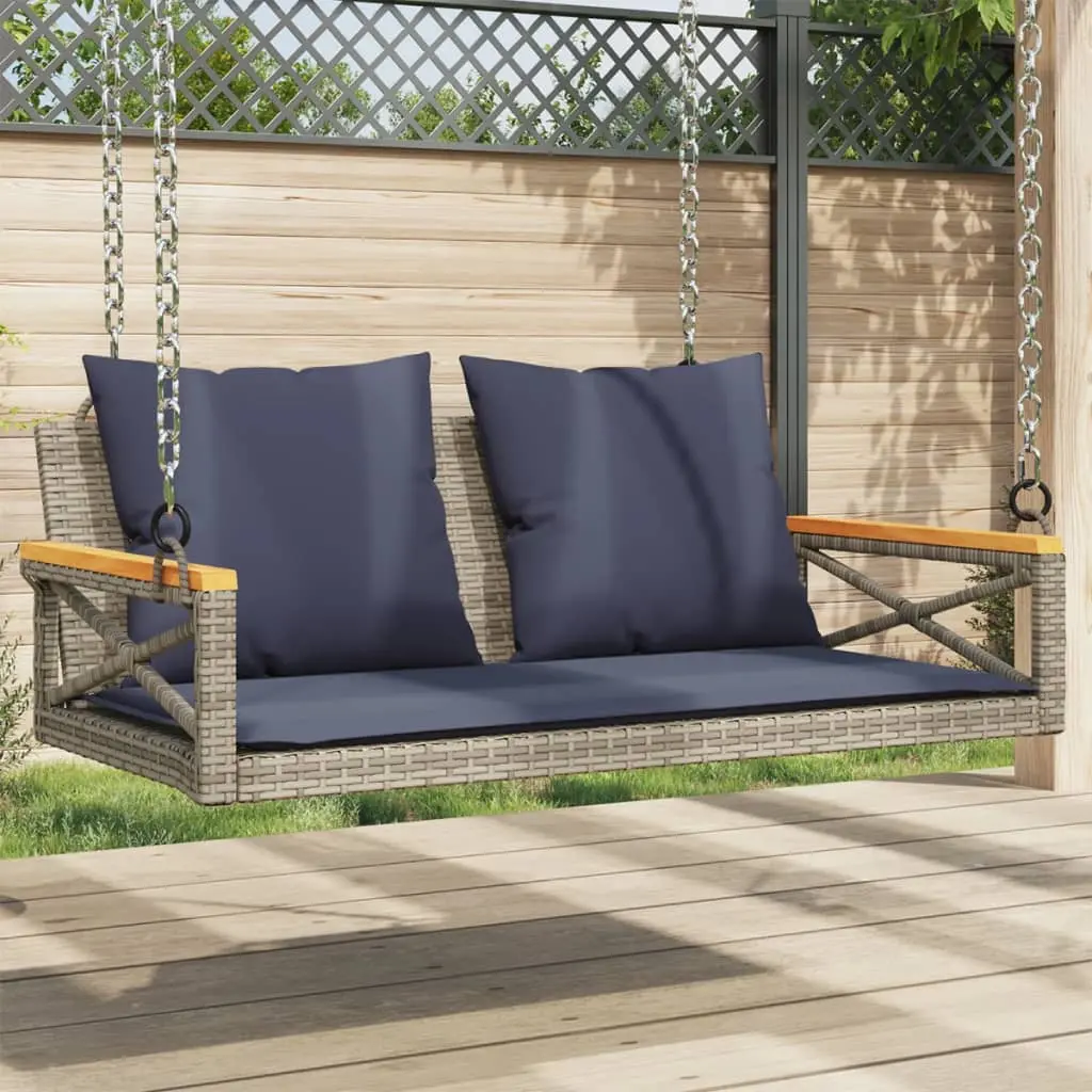 vidaXL Swing Bench with Cushions Gray 42.9"x24.4"x15.7" Poly Rattan